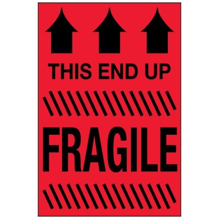 Bsc Preferred 2 x 3'' - ''This End Up - Fragile'' Fluorescent Red Labels BUY00024089
